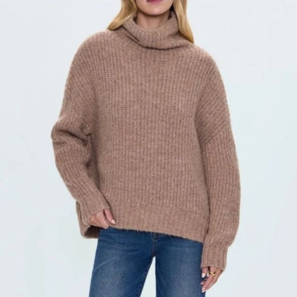 Pistola Ashley Ribbed Turtleneck Sweater Alpaca Wool Slouchy Chunky Minimalist - Picture 1 of 13